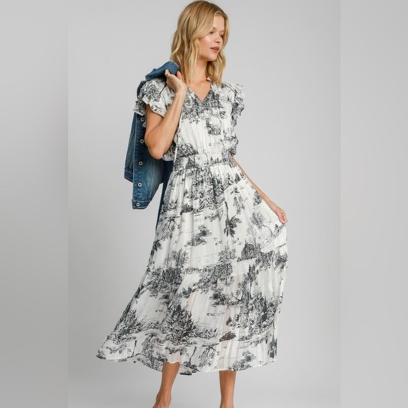 Umgee Dresses & Skirts - Umgee Full Size Two Tone Landscape Print Midi Dress Plus Size